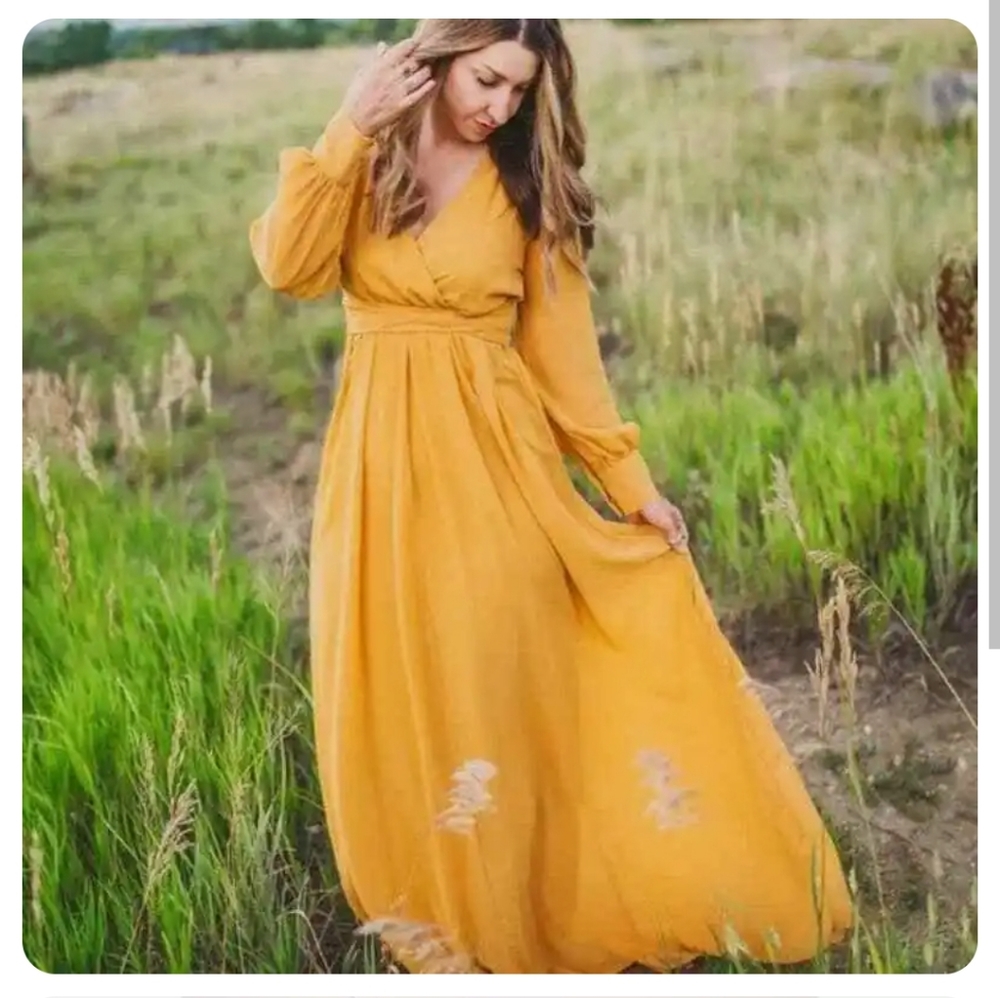 Baltic Born Lydia long sleeve maxi dress Large in Mustard